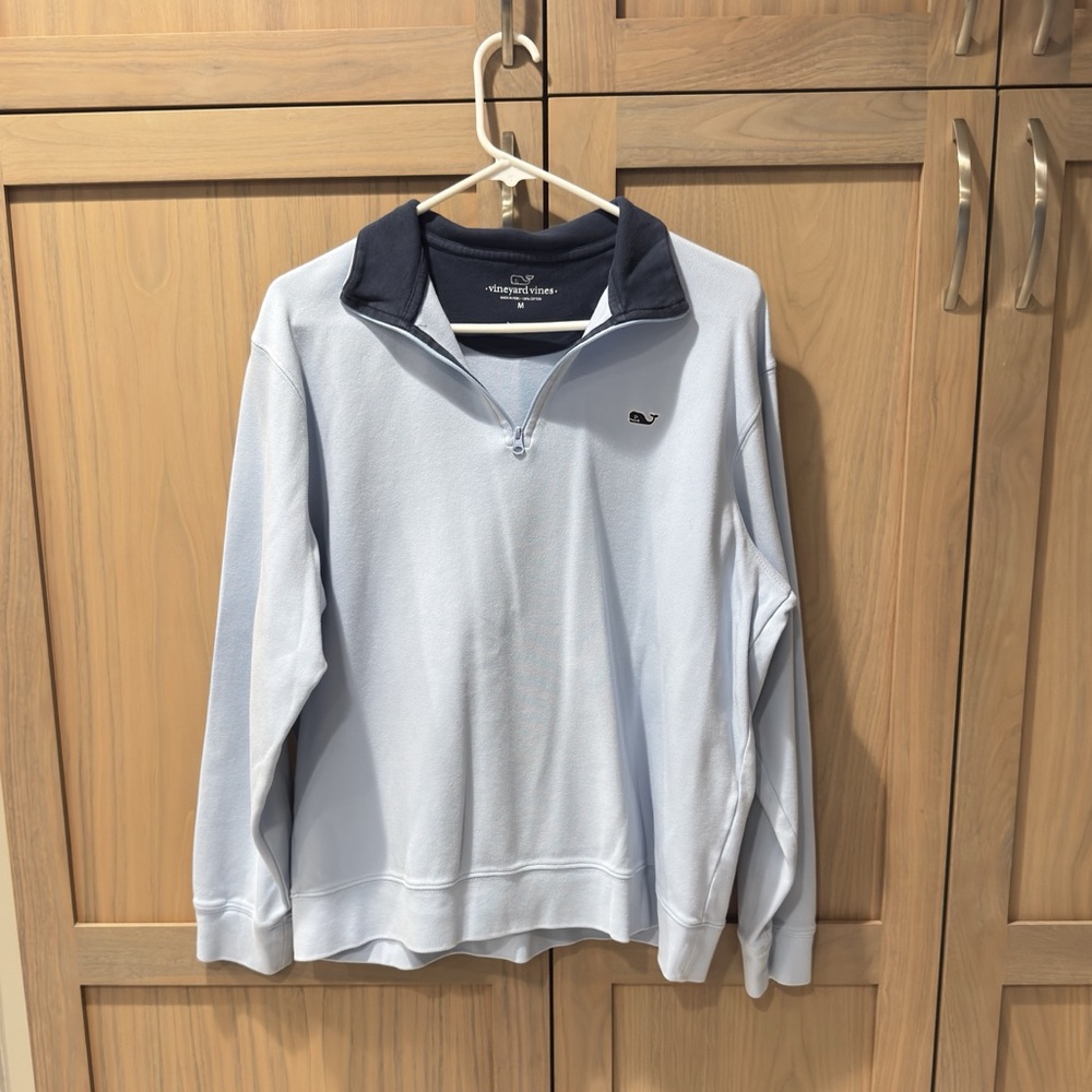 Vineyard Vines Light Blue Quarter-Zip Pullover with Navy Collar